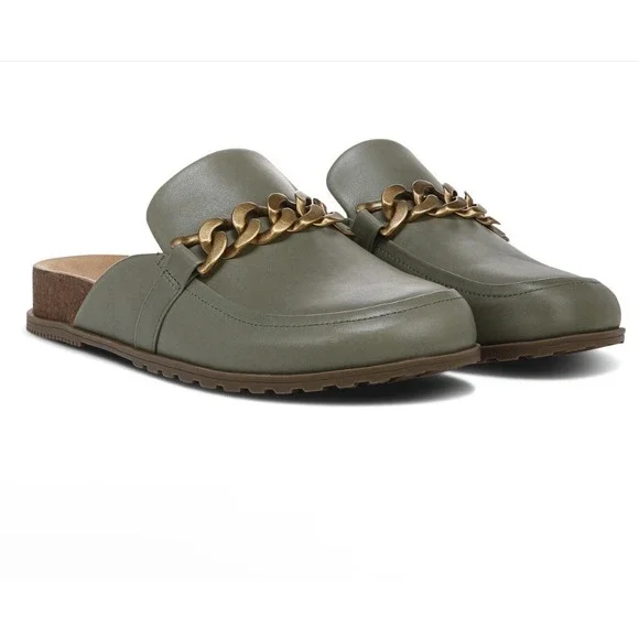 Vionic Georgie Mule Clog Leather Army Green Womens 6.5 Medium Arch Support‎ New - Picture 2 of 11